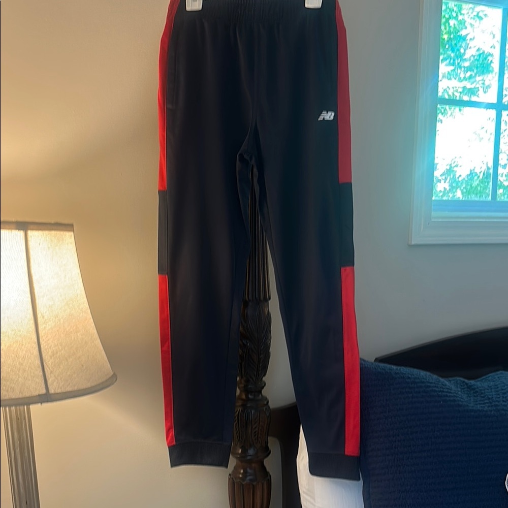New Balance Black and Red Joggers with Elastic Waistband